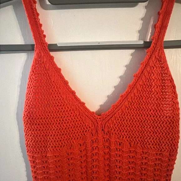 Winfred Red Crochet Midi Dress • Side Slit • Size XS/Small - Picture 4 of 9